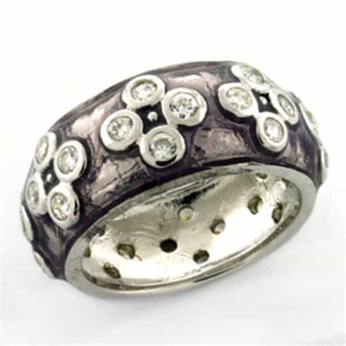 Sterling Silver Purple Enamel CZ Flower Scattered Wide Band Ring view 1