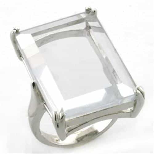 Sterling Silver CZ Emerald Cut Oversized Solitaire Cocktail Ring view 1