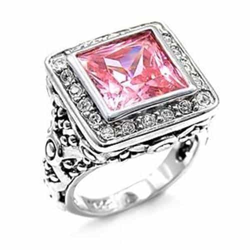 Sterling Silver Pink CZ Princess Halo Filigree Cocktail Ring view 1