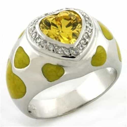 Sterling Silver Yellow Citrine CZ Heart Enamel Polka Dot Ring view 1