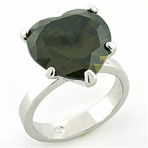 Sterling Silver Smoky Quartz CZ Heart Oversized Solitaire Ring view 1