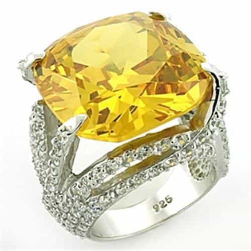 Sterling Silver Yellow Citrine CZ Cushion Pave Halo Ring view 2
