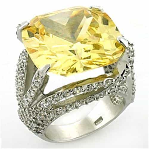 Sterling Silver Yellow CZ Cushion Split Shank Pave Ring view 1