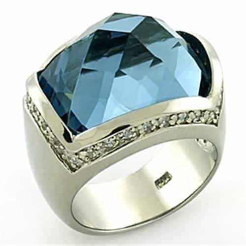Sterling Silver London Blue Topaz CZ Cushion Bezel Wide Ring view 1