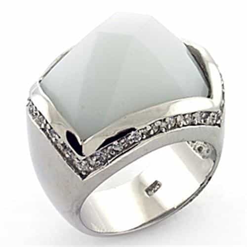Sterling Silver White Cat Eye Cushion CZ Channel Dome Ring view 2