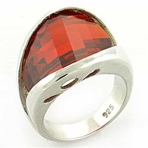 Sterling Silver Red Garnet CZ Checkerboard Pear Dome Ring view 1