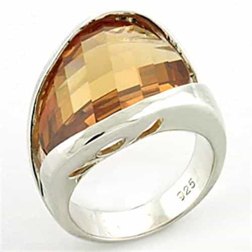 Sterling Silver Champagne CZ Checkerboard Half Moon Dome Ring view 1