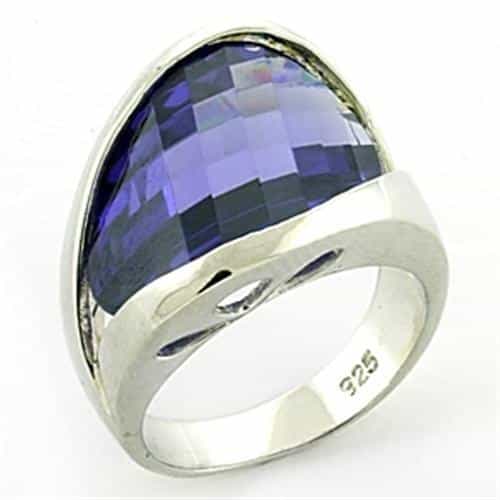 Sterling Silver Tanzanite CZ Checkerboard Oval Dome Ring view 1