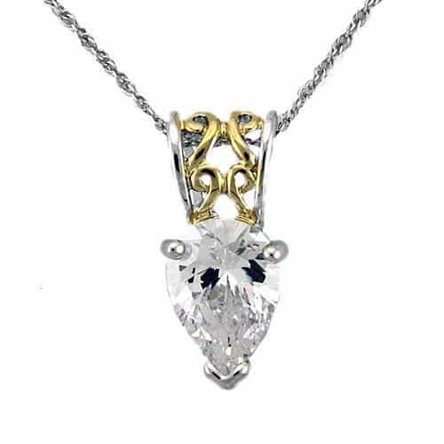 Sterling Silver Gold Silver Two Tone CZ Pear Drop Necklace view 1
