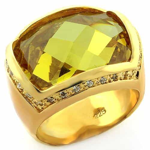 Sterling Silver Gold Champagne CZ Cushion Pave Wide Band Ring view 1