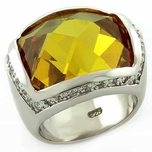 Sterling Silver Champagne CZ Cushion Pave Wide Band Ring view 2