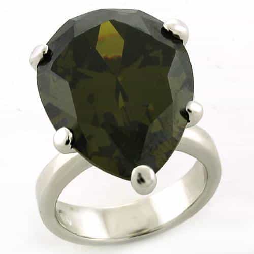 Sterling Silver Smoky Quartz CZ Pear Oversized Solitaire Ring view 2