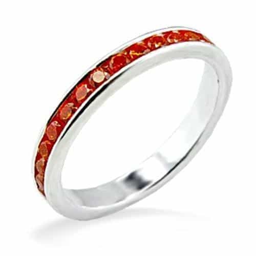 Sterling Silver Red Orange CZ Channel Eternity Band Ring view 1