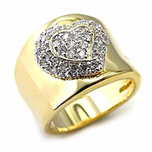Sterling Silver Gold CZ Pave Heart Dome Wide Band Ring view 1
