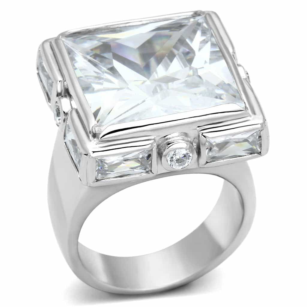 Sterling Silver CZ Princess Square Bezel Wide Band Ring view 1