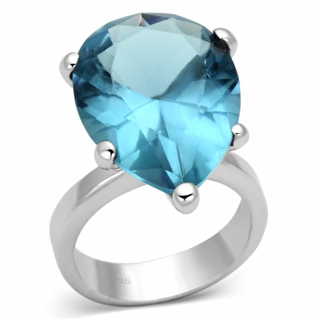 Sterling Silver Blue Topaz CZ Pear Oversized Solitaire Ring view 3