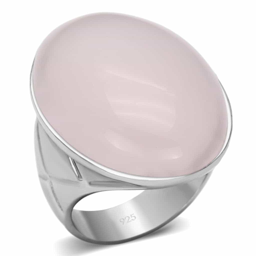 Sterling Silver Pink Rose Quartz Oval Cabochon Dome Ring view 1