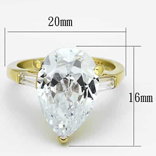 Sterling Silver Gold CZ Pear Baguette Oversized Solitaire Ring view 4