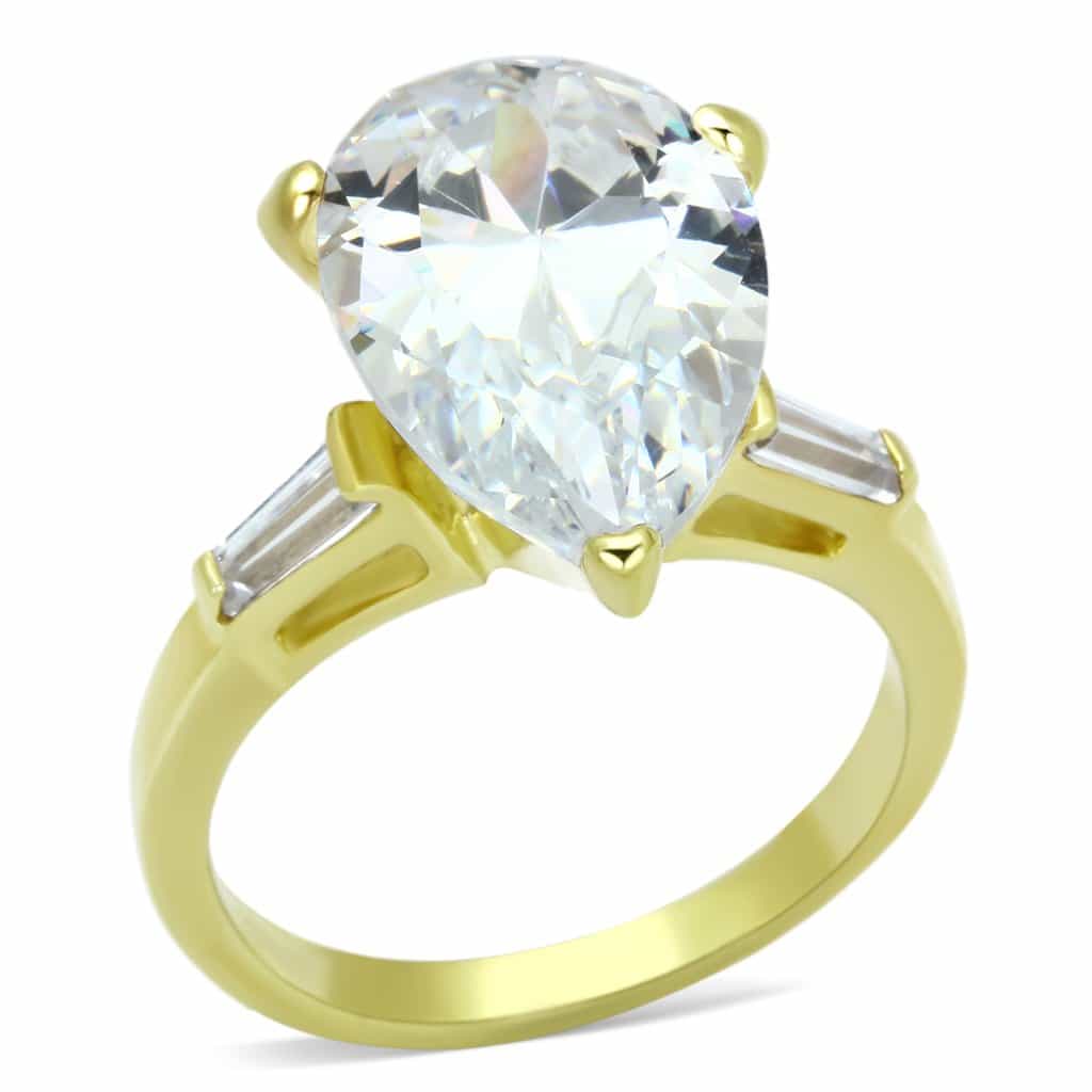 Sterling Silver Gold CZ Pear Baguette Oversized Solitaire Ring view 3