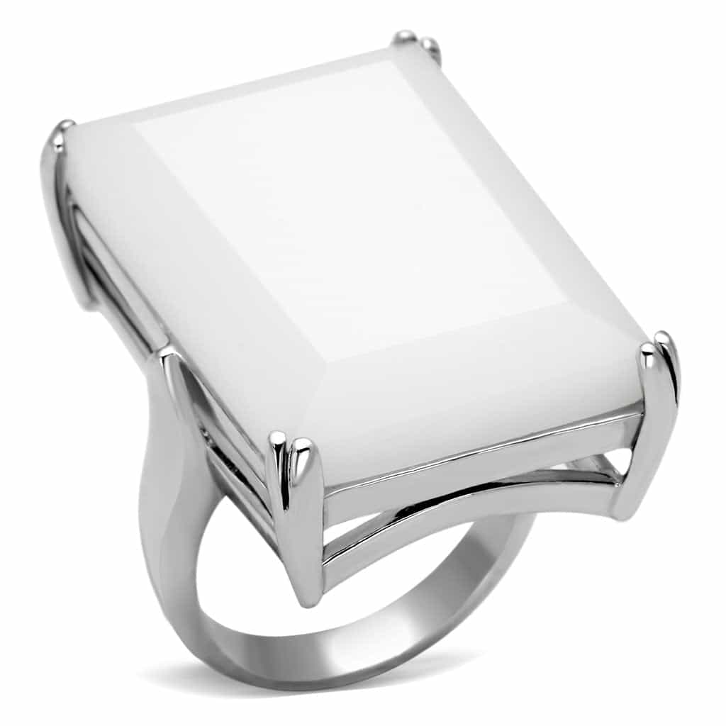 Sterling Silver White Cat Eye Rectangle Oversized Cocktail Ring view 3