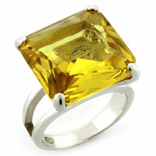 Sterling Silver Yellow Citrine CZ Emerald Cut Oversized Ring view 1