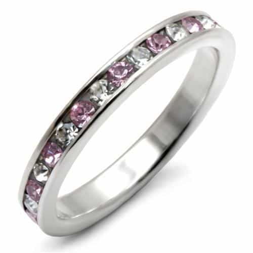 Sterling Silver Pink White Crystal Channel Eternity Band Ring view 2
