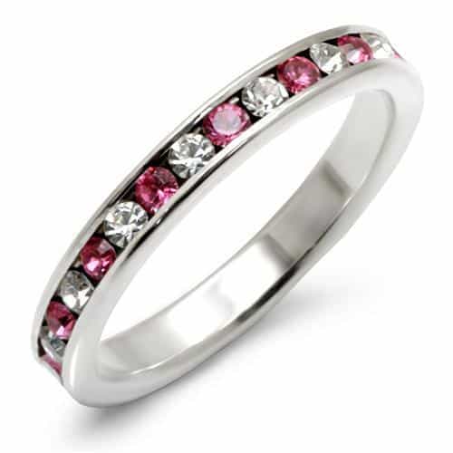 Sterling Silver Pink White Crystal Channel Eternity Ring view 1