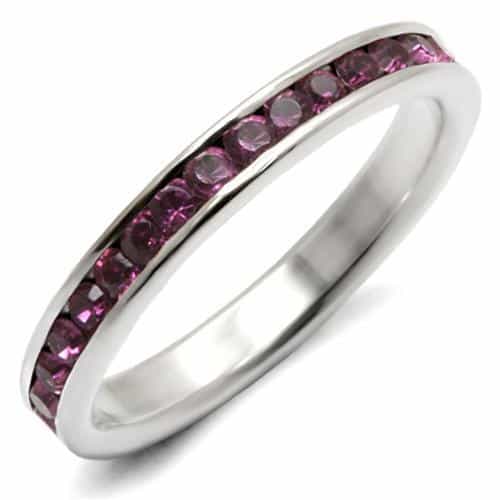 Sterling Silver Pink Crystal Channel Eternity Band Ring view 2