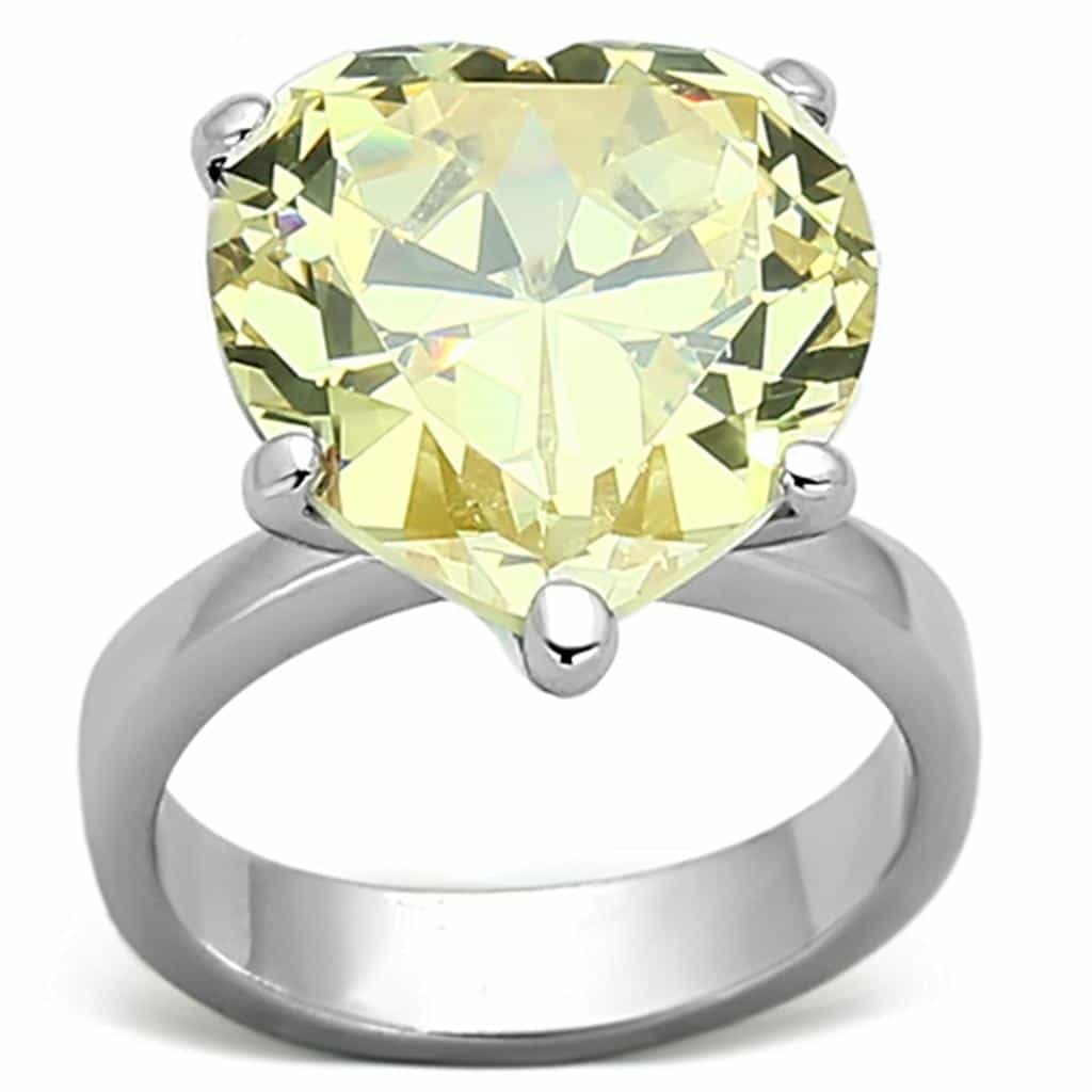 Sterling Silver Yellow Citrine CZ Heart Oversized Solitaire Ring view 1