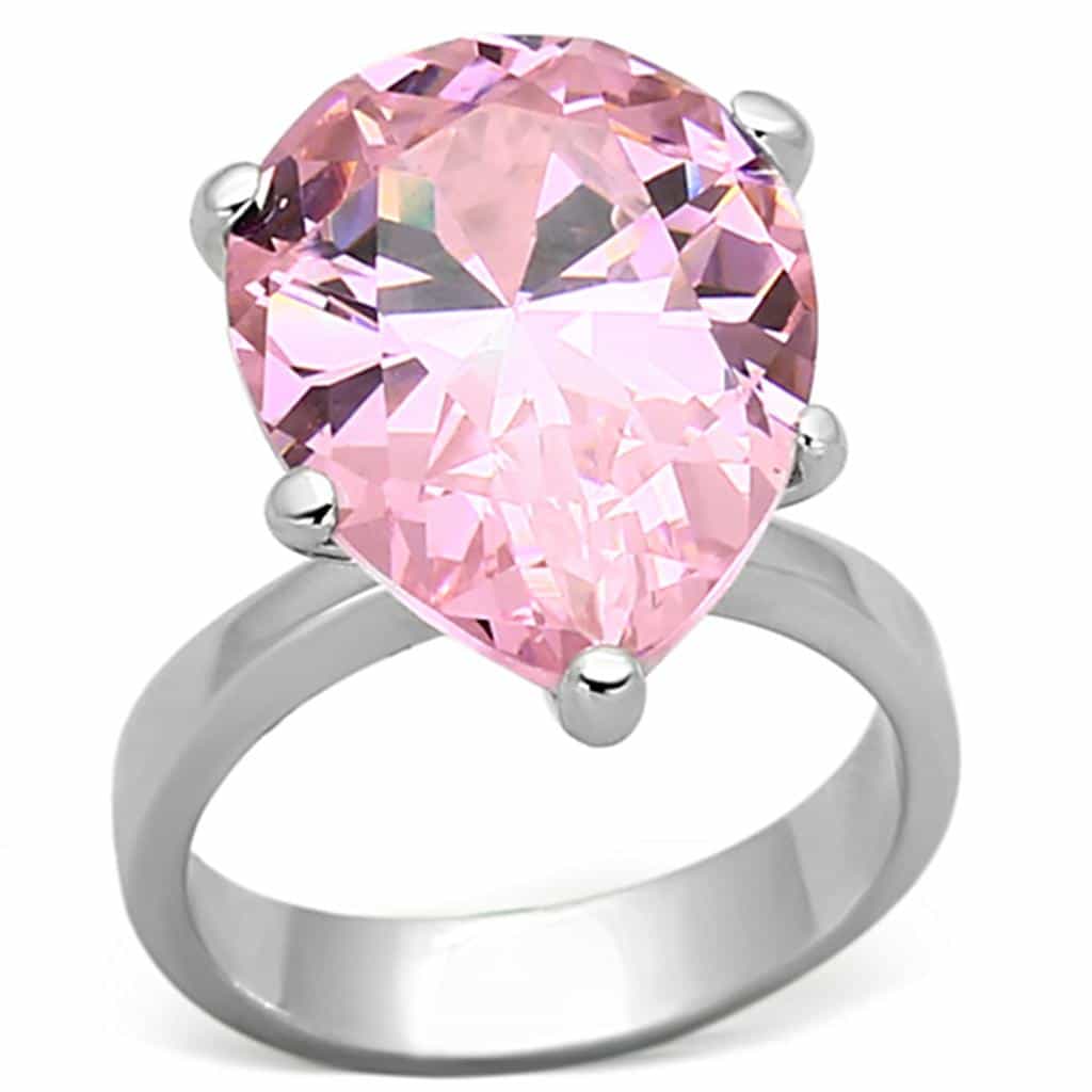 Sterling Silver Pink CZ Pear Oversized Solitaire Ring view 1