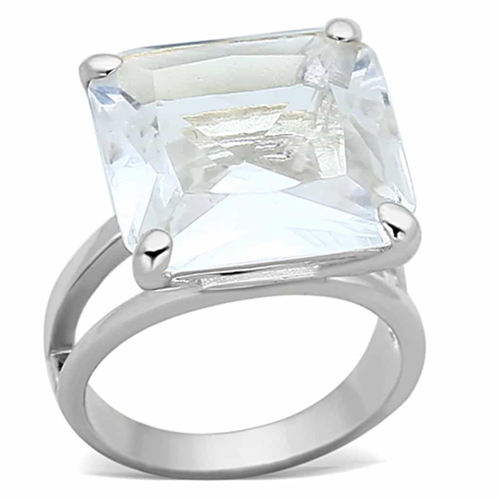 Sterling Silver CZ Princess Oversized Solitaire Ring view 1