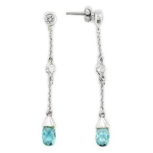 Sterling Silver Aqua Blue CZ Teardrop Bar Drop Earrings view 1