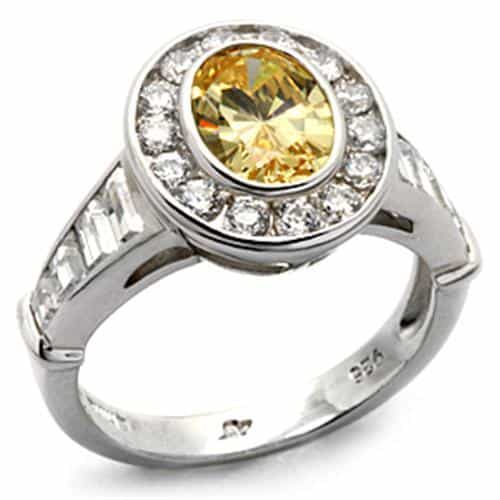 Sterling Silver Yellow Citrine CZ Round Bezel Halo Ring view 2