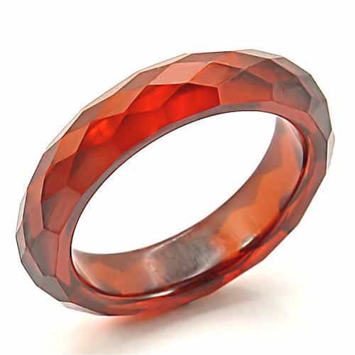 Stainless Steel Red Ceramic Faceted Band Ring view 1