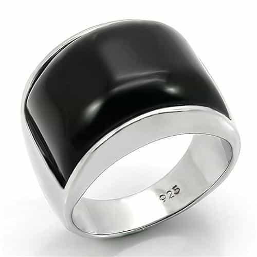 Sterling Silver Black Onyx Enamel Wide Dome Band Ring view 2