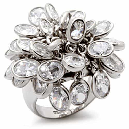 Sterling Silver CZ Oval Marquise Flower Cluster Cocktail Ring view 1