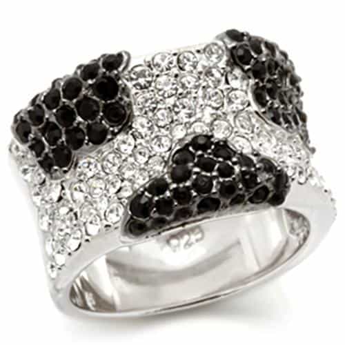 Sterling Silver Black White CZ Heart Leopard Pave Dome Ring view 2