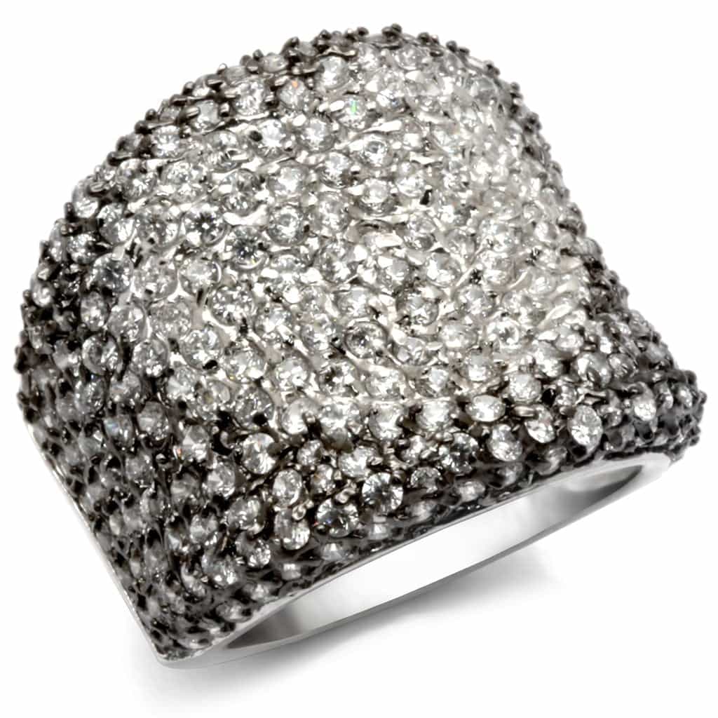 Sterling Silver CZ Pave Full Dome Wide Band Cocktail Ring view 1