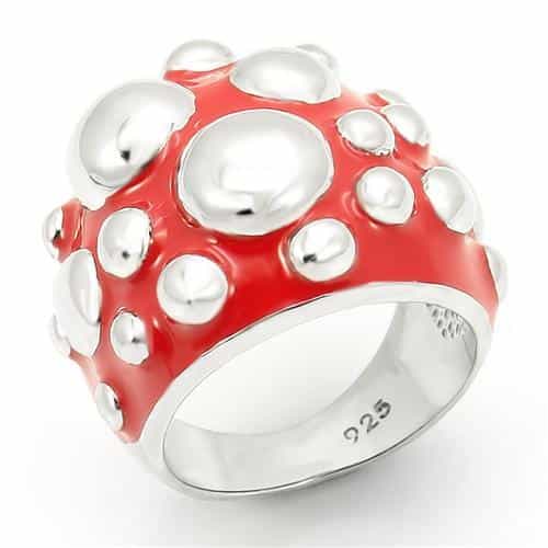 Sterling Silver Red Enamel Polka Dot Bubble Dome Ring view 1