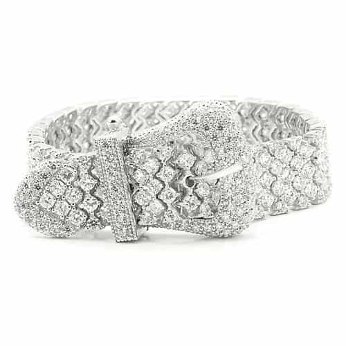 Sterling Silver CZ Pave Bow Ribbon Bangle Bracelet view 2