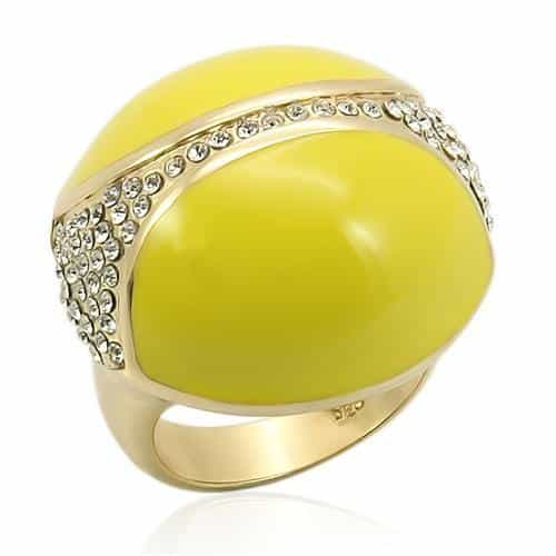 Sterling Silver Gold Yellow Enamel CZ Pave Dome Cocktail Ring view 1