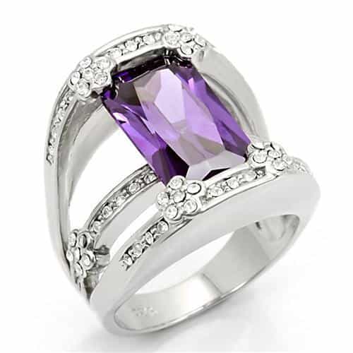 Sterling Silver Amethyst CZ Emerald Cut Multi Row Cocktail Ring view 2