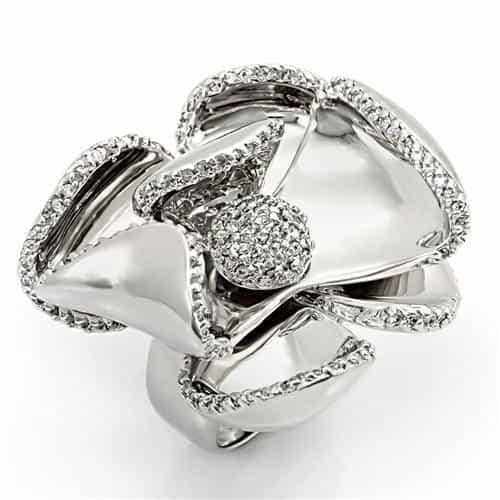 Sterling Silver CZ Pave Abstract Leaf Sculptural Ring view 1