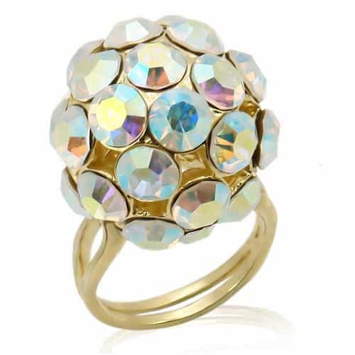Sterling Silver Gold Aurora Borealis Crystal Cluster Dome Ring view 1