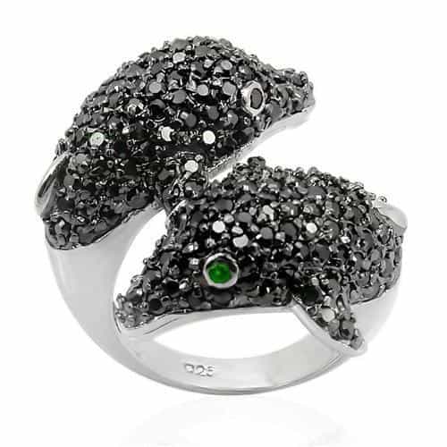 Sterling Silver Black Rhodium CZ Pave Panther Frog Cocktail Ring view 2