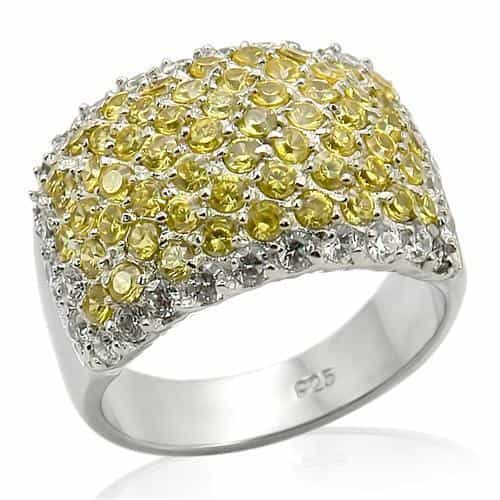 Sterling Silver Yellow CZ Pave Dome Wide Band Ring view 2