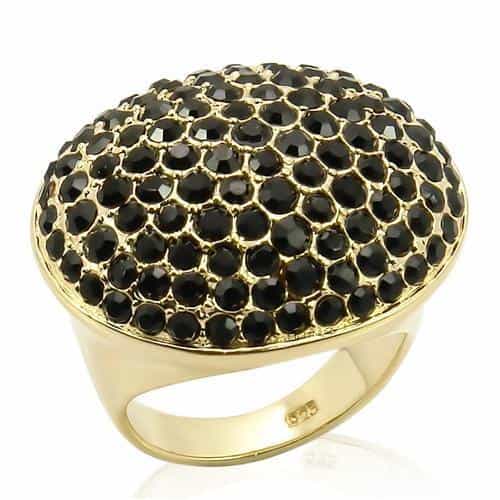 Sterling Silver Gold Black CZ Pave Dome Cocktail Ring view 2