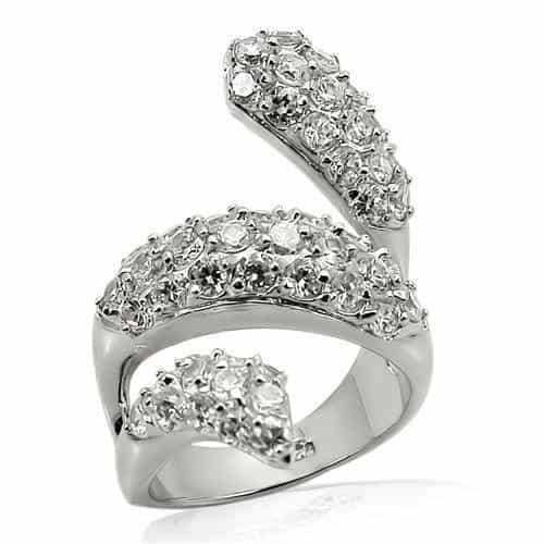 Sterling Silver CZ Pave Crossover Wave Cocktail Ring view 2