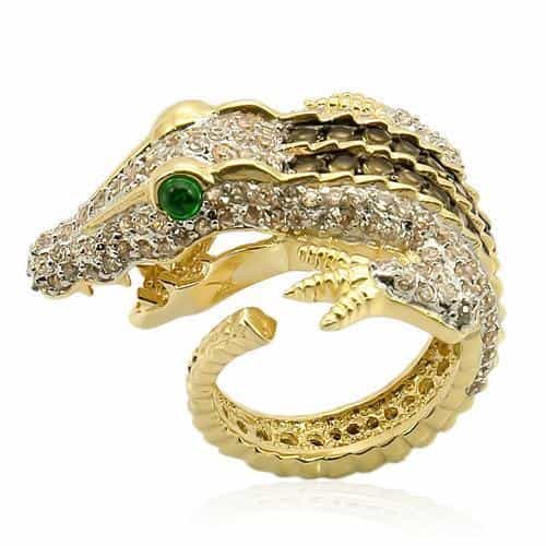 Sterling Silver Gold CZ Pave Alligator Crocodile Wrap Ring view 1