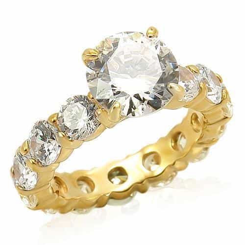 Sterling Silver Gold CZ Round Solitaire Eternity Bridal Ring Ring view 1